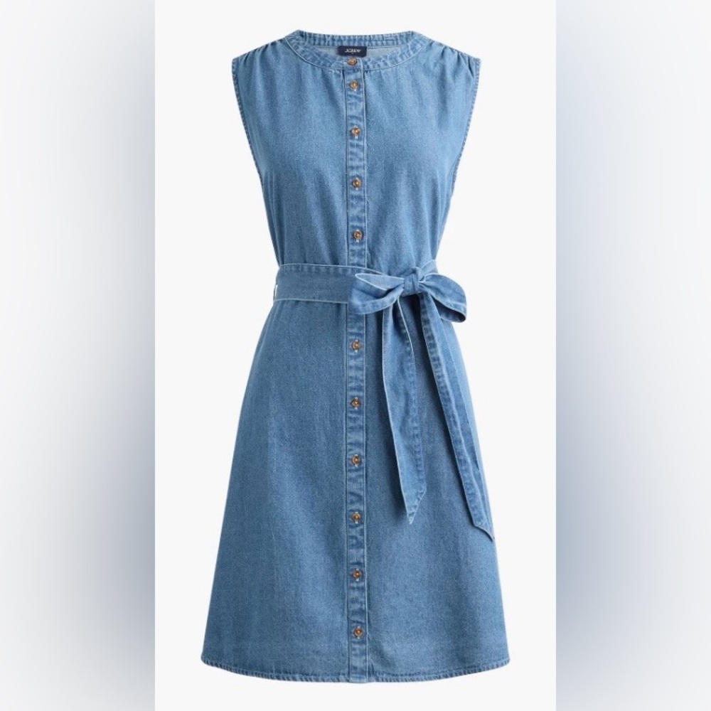 NWOT J Crew Factory Chambray Mini Shirt Dress with Waist Tie